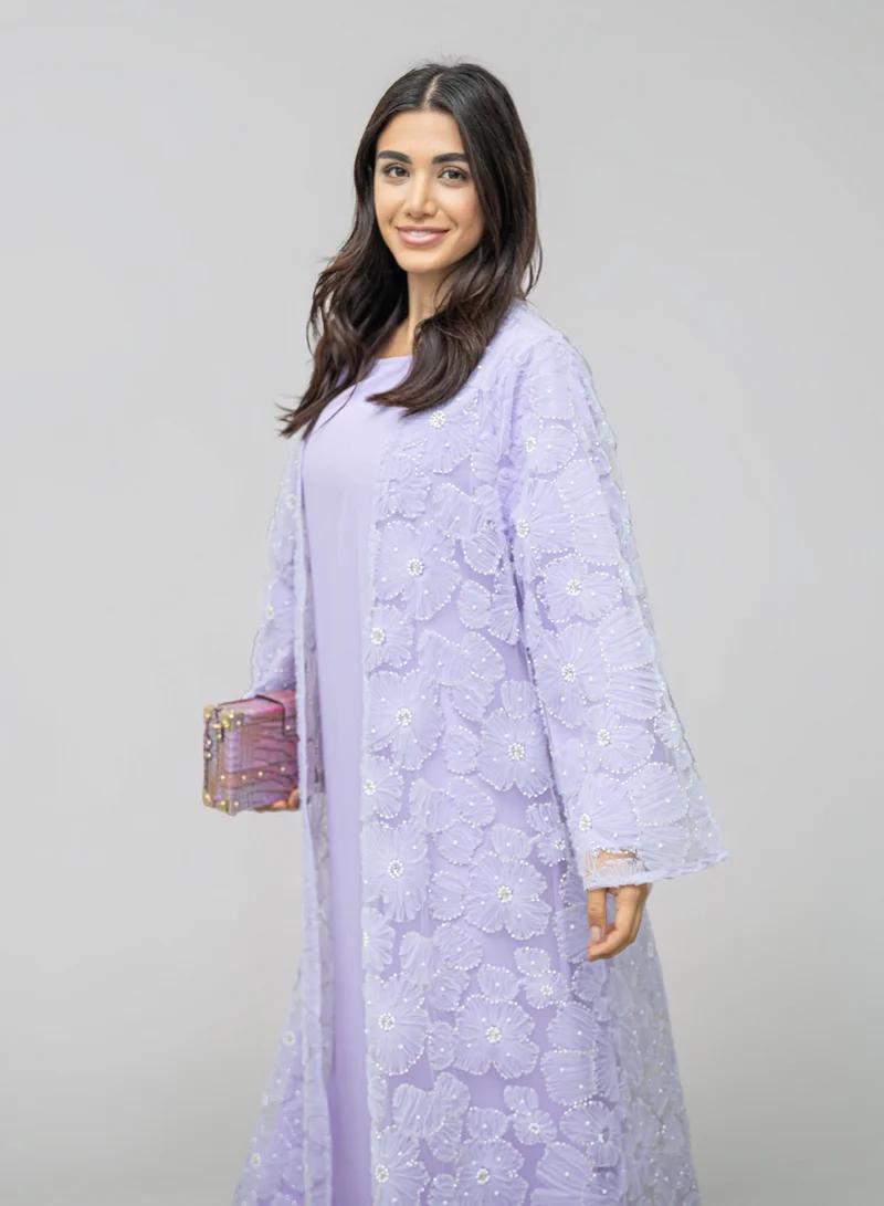 Bond Purple Purple Embroidered 3-Piece Abaya Set for Women | Best Price UAE